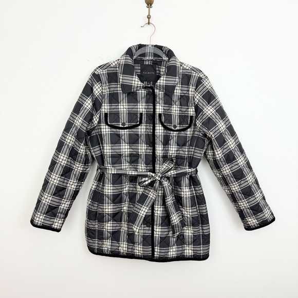 Talbots Tie Waist Quilted Shirt Jacket Traditional Plaid - Picture 2 of 6